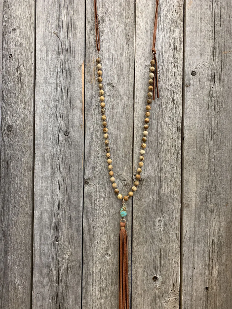 13841 Picture Jasper, Turq, & Lthr Tassel