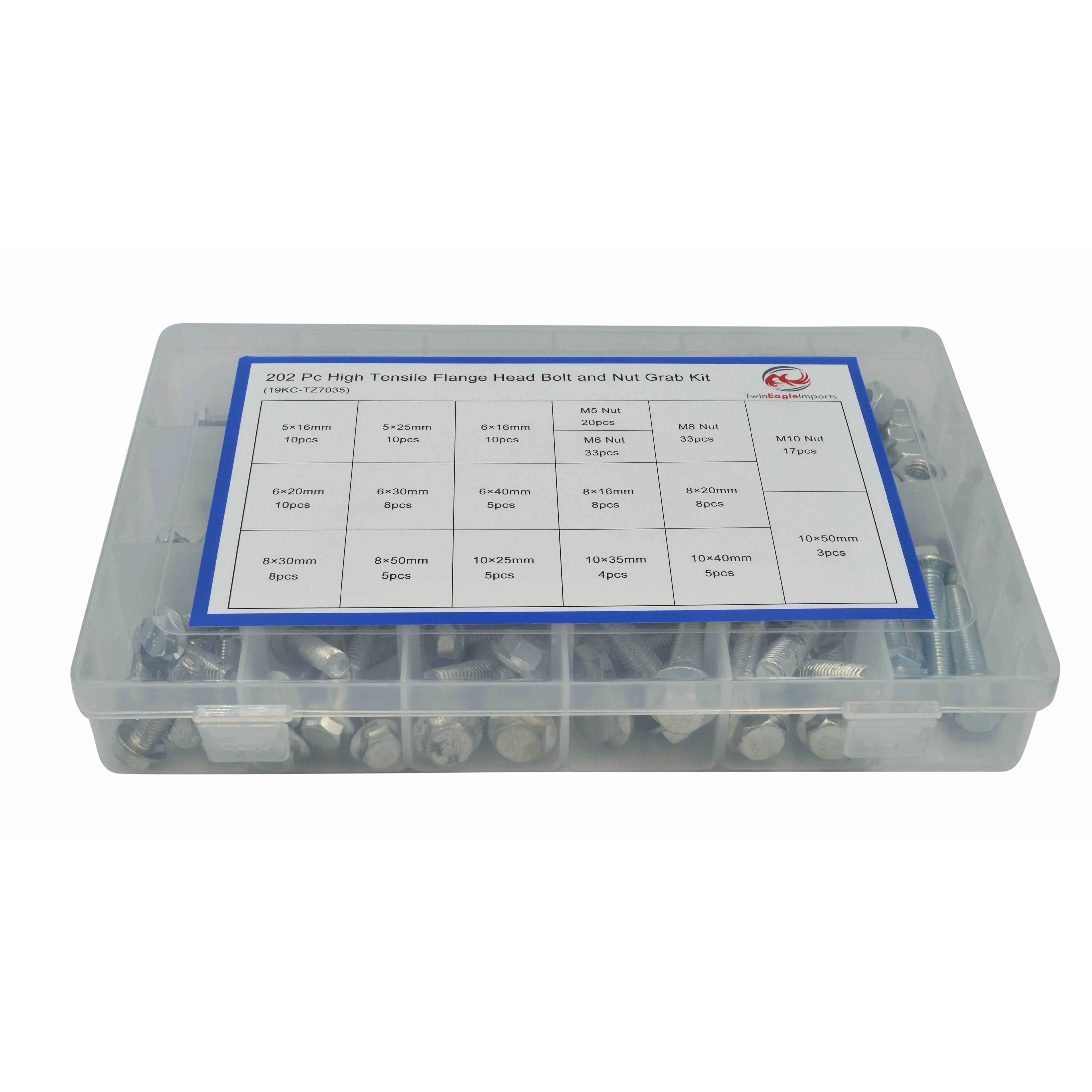 202pc High Tensile Metric Flange Head Bolt and Nut Grab Kit