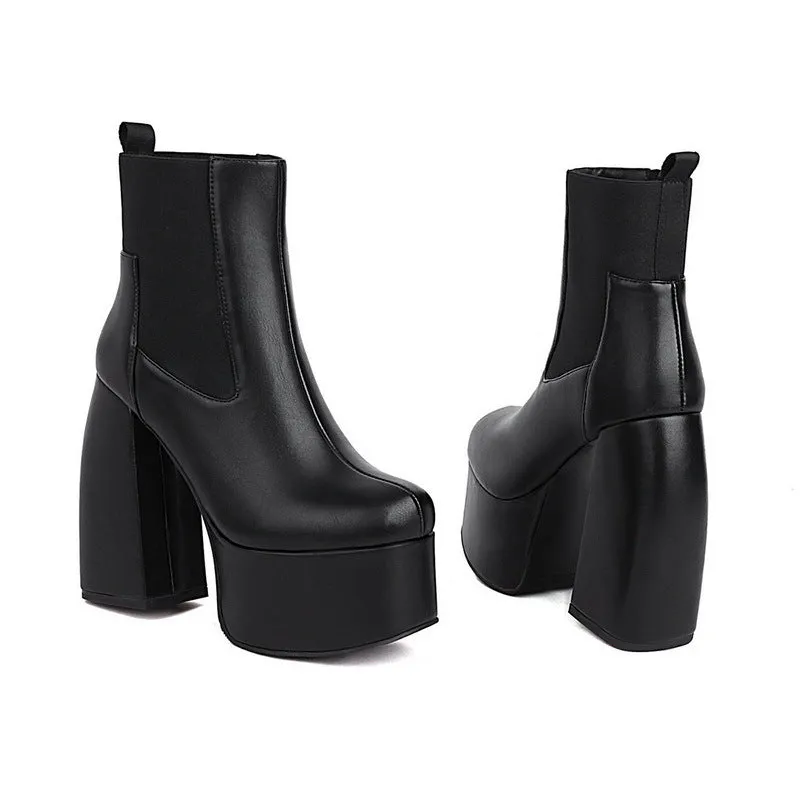 35-43 plus Size Black High-Heel Boots over-the-Knee Stretch Boots Motorcycle Boots Ankle Boots Middle Boots