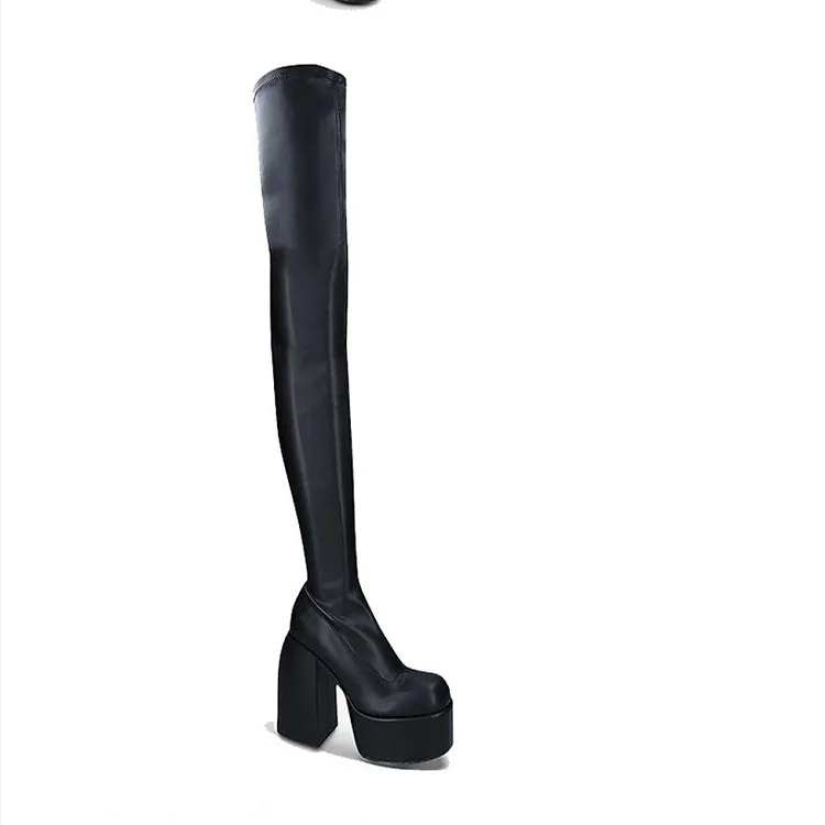 35-43 plus Size Black High-Heel Boots over-the-Knee Stretch Boots Motorcycle Boots Ankle Boots Middle Boots