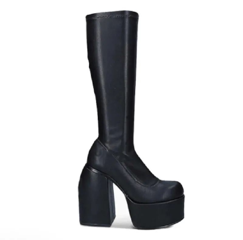 35-43 plus Size Black High-Heel Boots over-the-Knee Stretch Boots Motorcycle Boots Ankle Boots Middle Boots