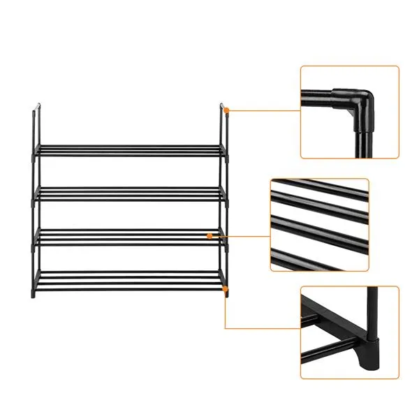4-Tier Shoe Rack Organizer - Black