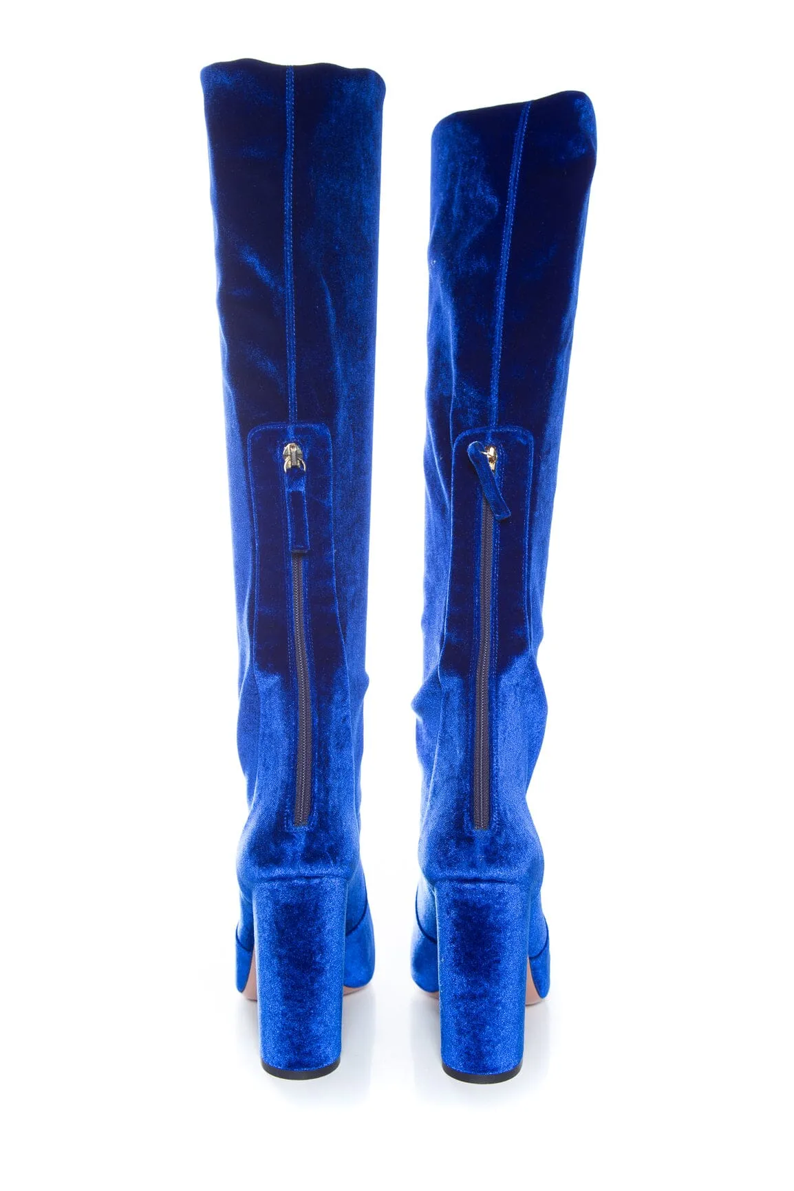 Aquazzura Royal Blue Velvet Knee High Boots SZ 39
