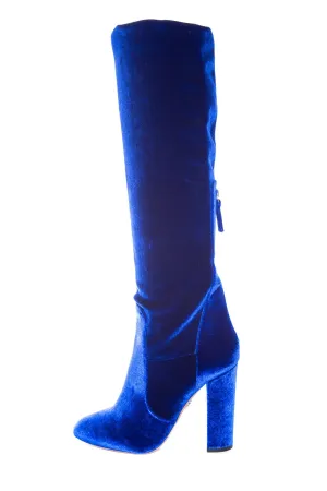 Aquazzura Royal Blue Velvet Knee High Boots SZ 39