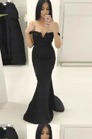 Black Off The Shoulder Bodycon Prom Dresses Mermaid Long Evening Dresses