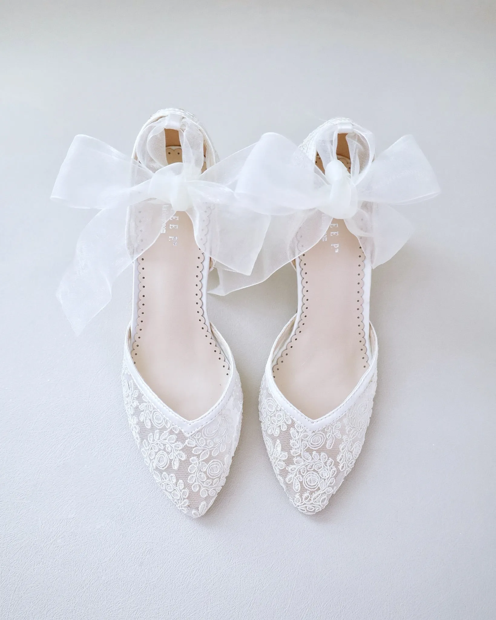 Block Heel Lace Ankle Wrap Bridal Shoes