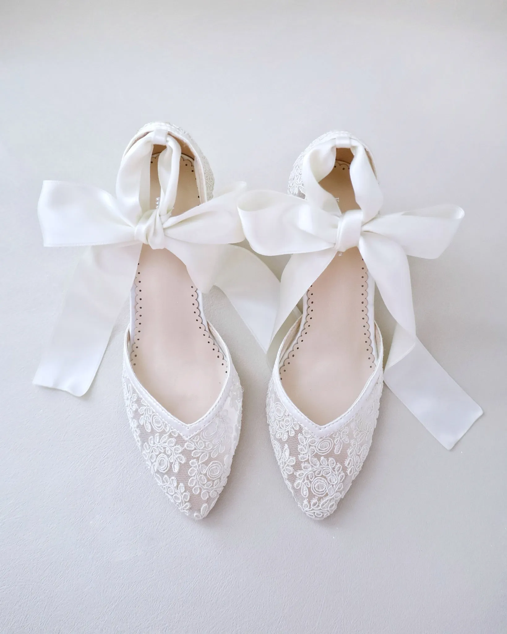 Block Heel Lace Ankle Wrap Bridal Shoes