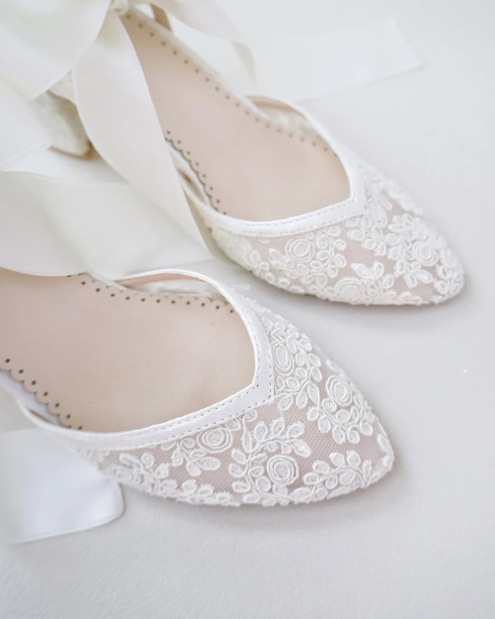 Block Heel Lace Ankle Wrap Bridal Shoes