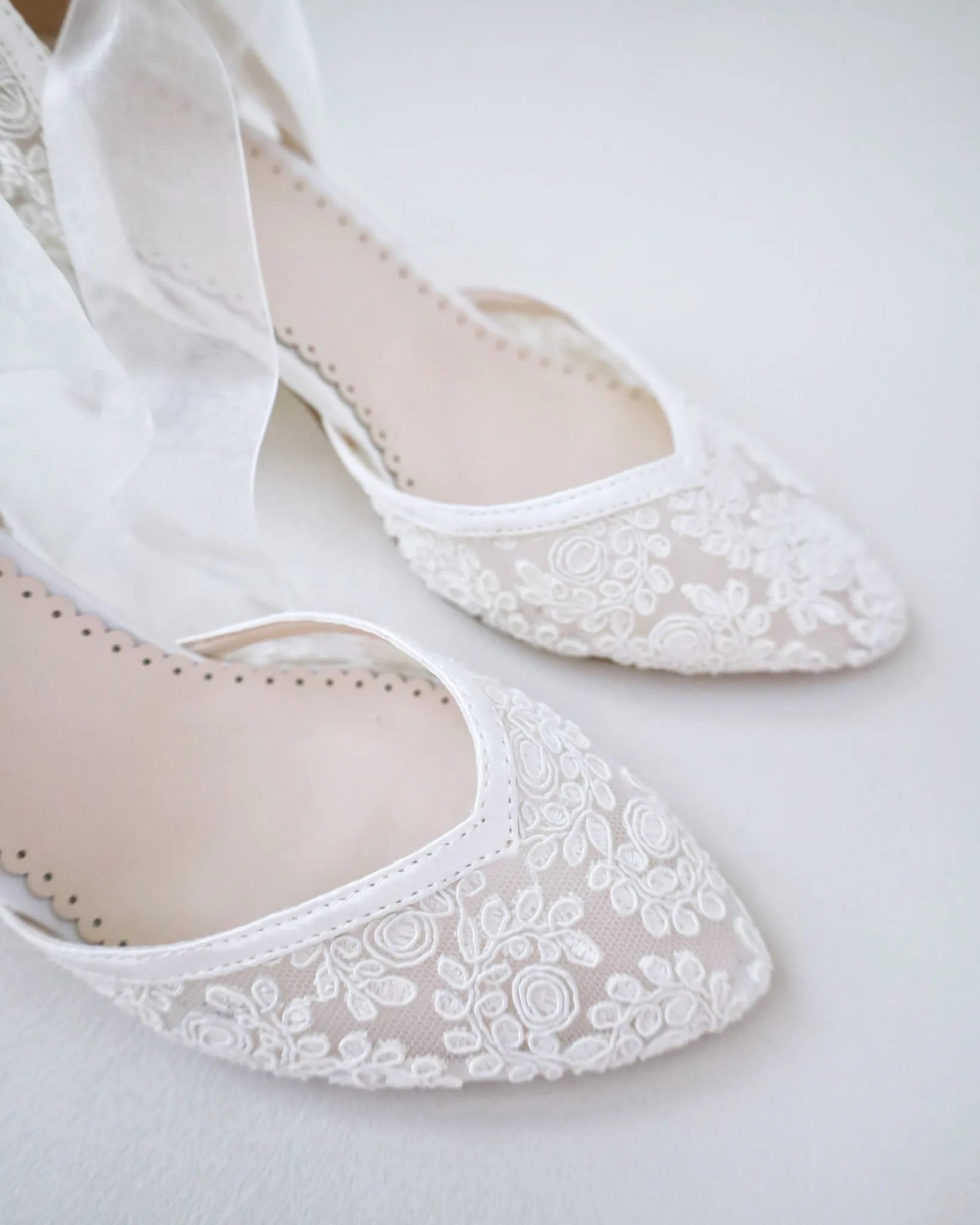 Block Heel Lace Ankle Wrap Bridal Shoes