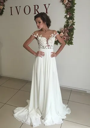 Boho Wedding Dresses with Side Slit,Lace Appliques Bridal Dress