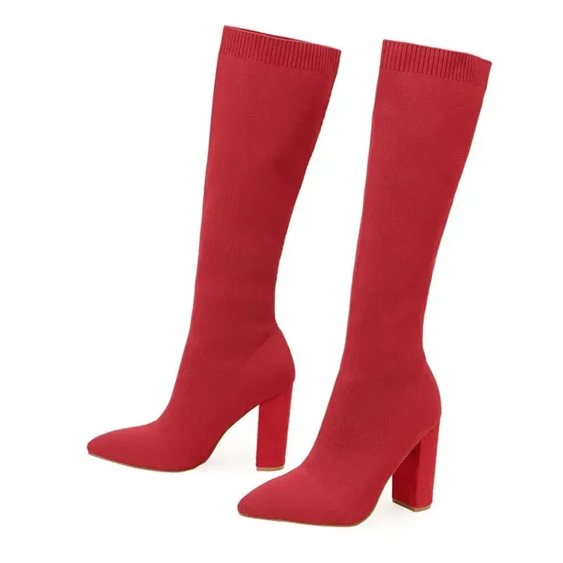 Boots Women Platform 10.5cm High Heels Stretch Knee Sock Boots Lady