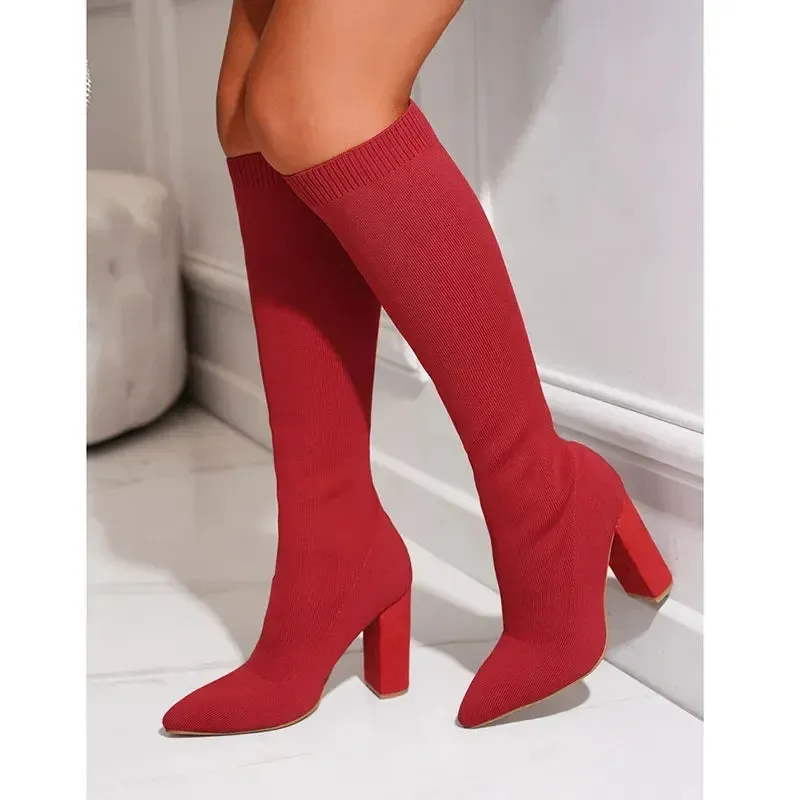 Boots Women Platform 10.5cm High Heels Stretch Knee Sock Boots Lady