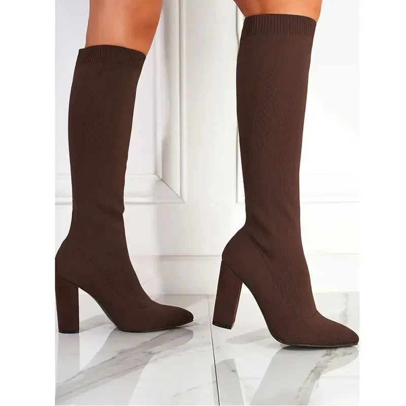 Boots Women Platform 10.5cm High Heels Stretch Knee Sock Boots Lady