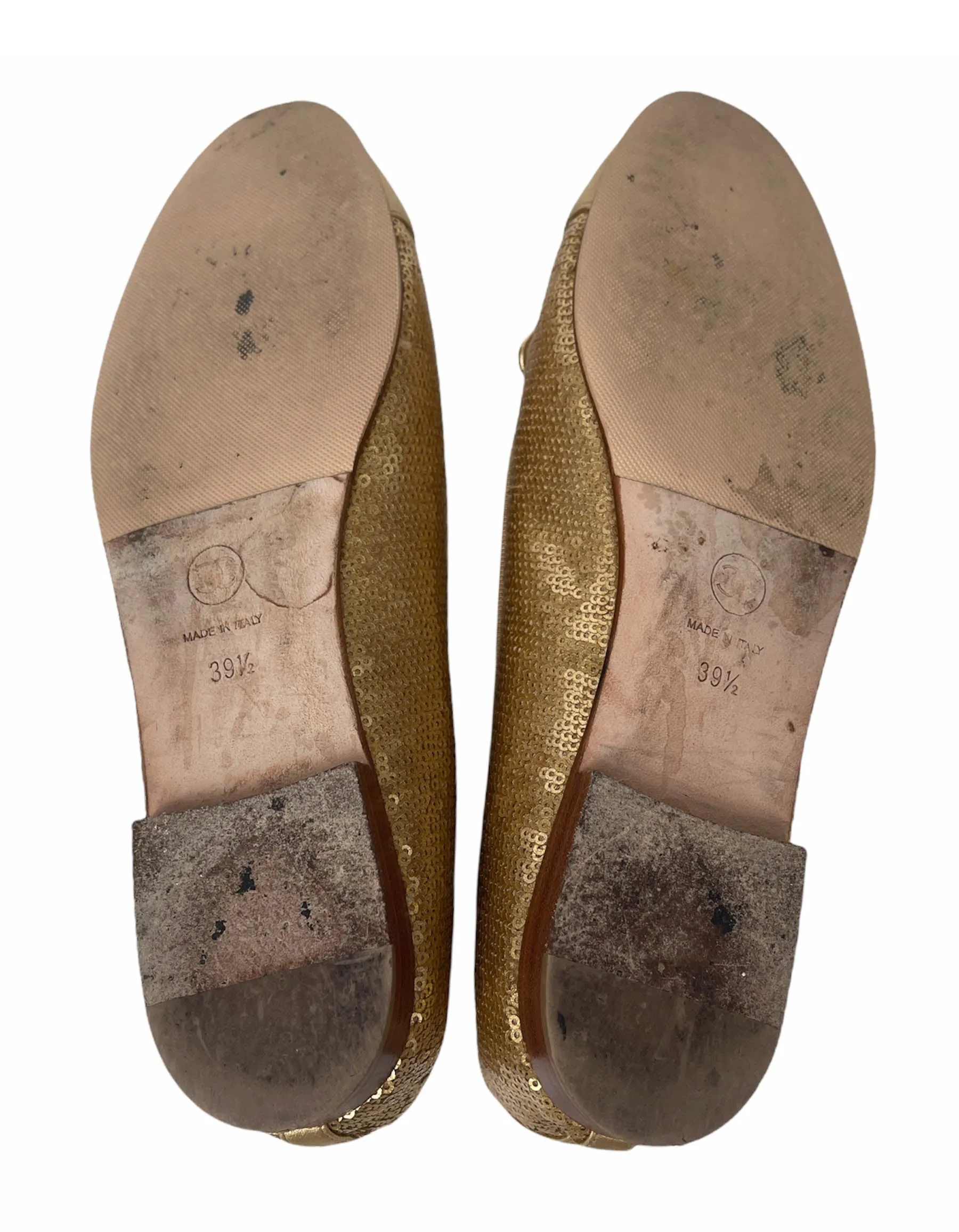 Chanel Gold Sequin Cap Toe Ballerina Flats sz 39.5