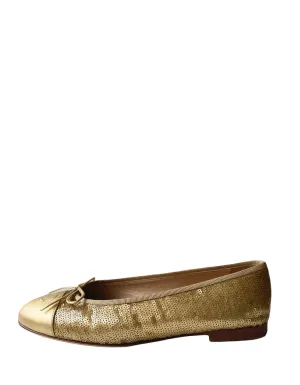 Chanel Gold Sequin Cap Toe Ballerina Flats sz 39.5