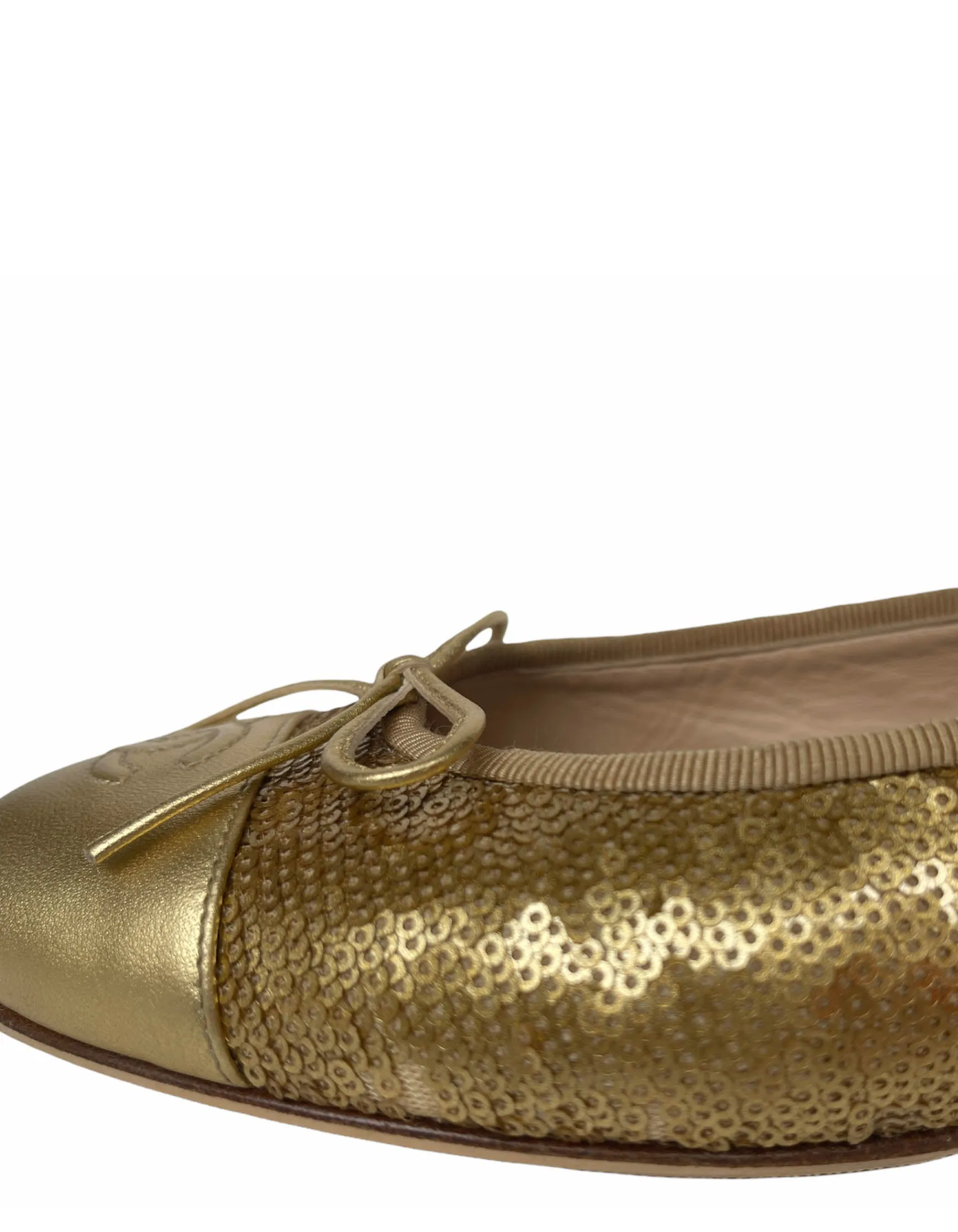 Chanel Gold Sequin Cap Toe Ballerina Flats sz 39.5