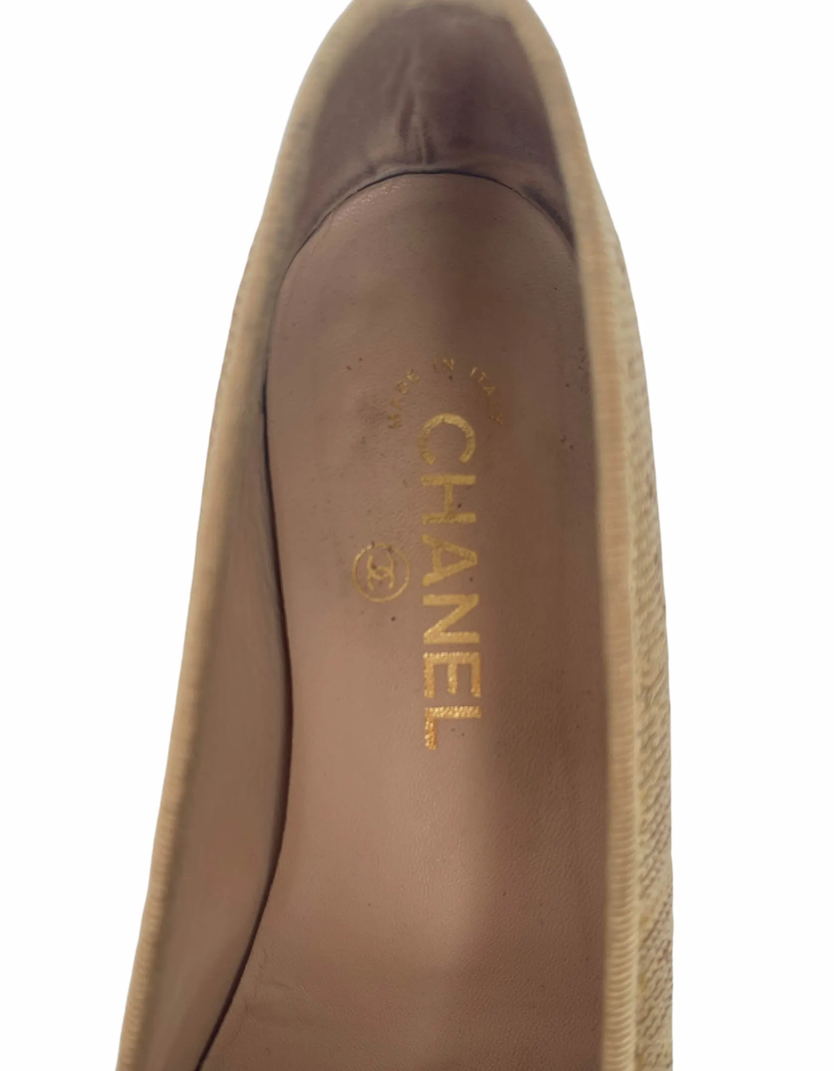 Chanel Gold Sequin Cap Toe Ballerina Flats sz 39.5