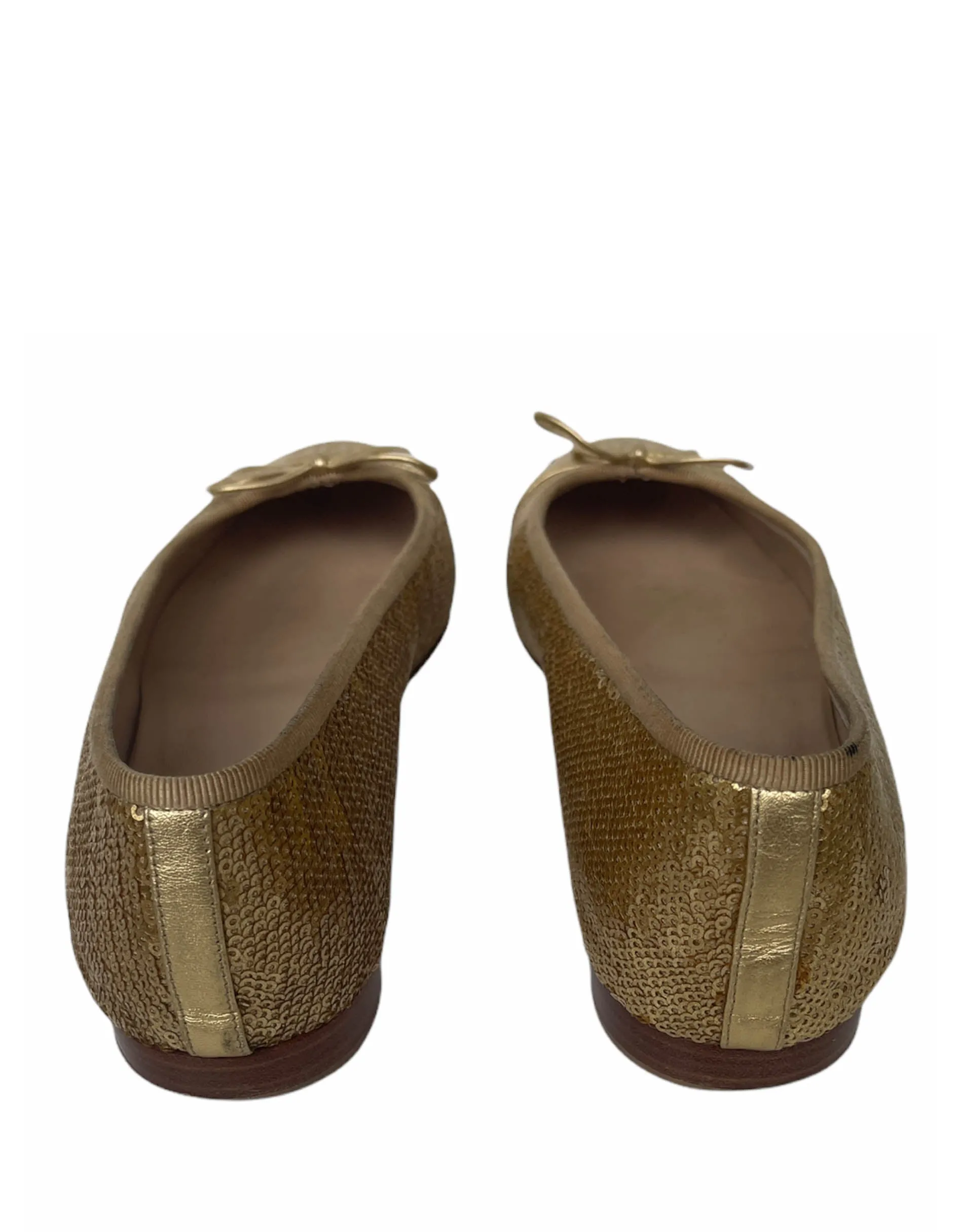 Chanel Gold Sequin Cap Toe Ballerina Flats sz 39.5