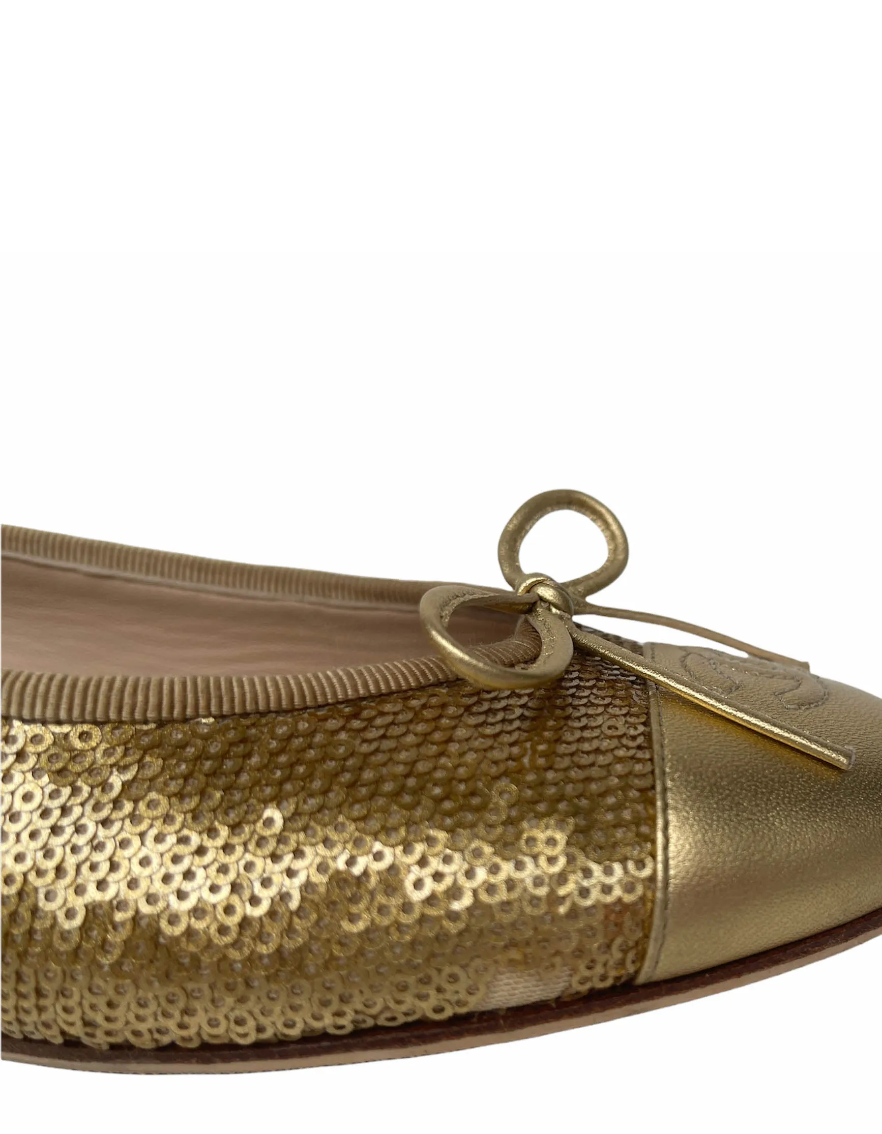Chanel Gold Sequin Cap Toe Ballerina Flats sz 39.5