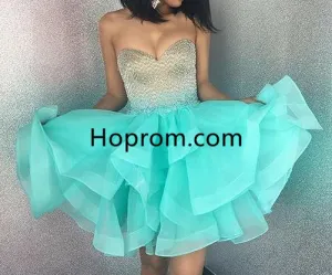 Chiffon Beadings Homehoming Dress, Mint Sweetheart Homehoming Dress