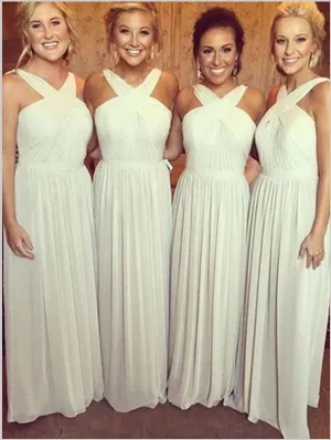 Chiffon Halter Sleeveless Bridesmaid Dresses Floor Length