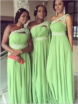 Chiffon One Shoulder Sleeveless Bridesmaid Dresses Floor Length