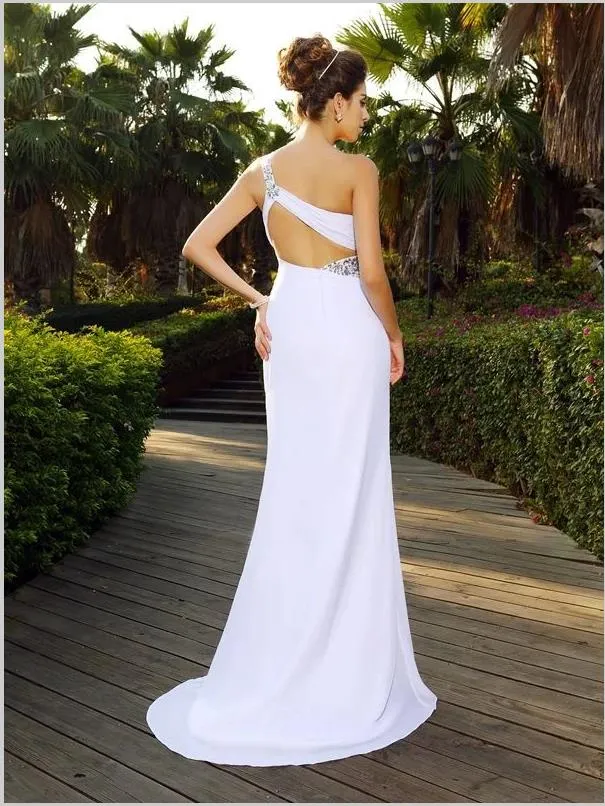Chiffon Princess One Shoulder Wedding Dresses Beading Sleeveless Wedding Dresses