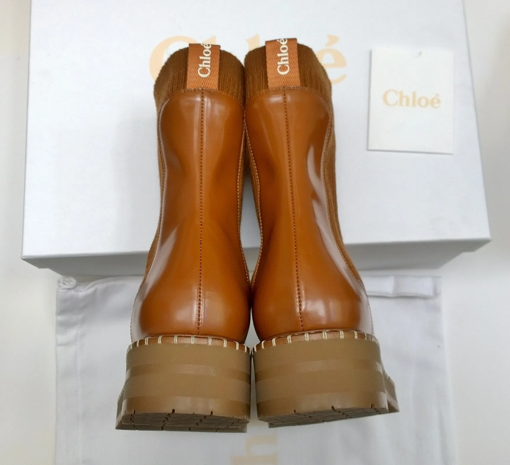 Chloé Noua Caramel Leather Ankle Boots