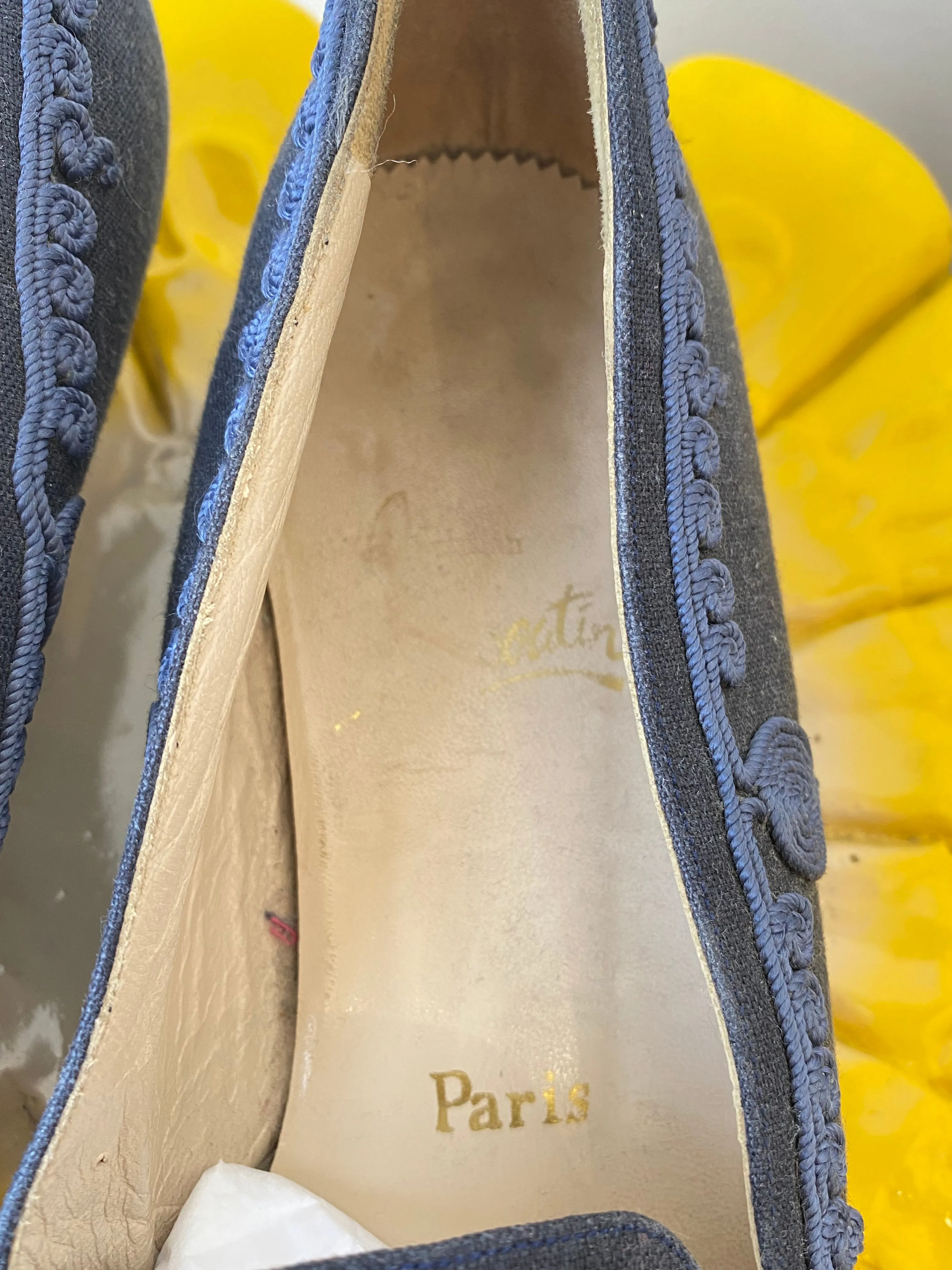 Christian Louboutin Blue Canvas Embroidered Loafers