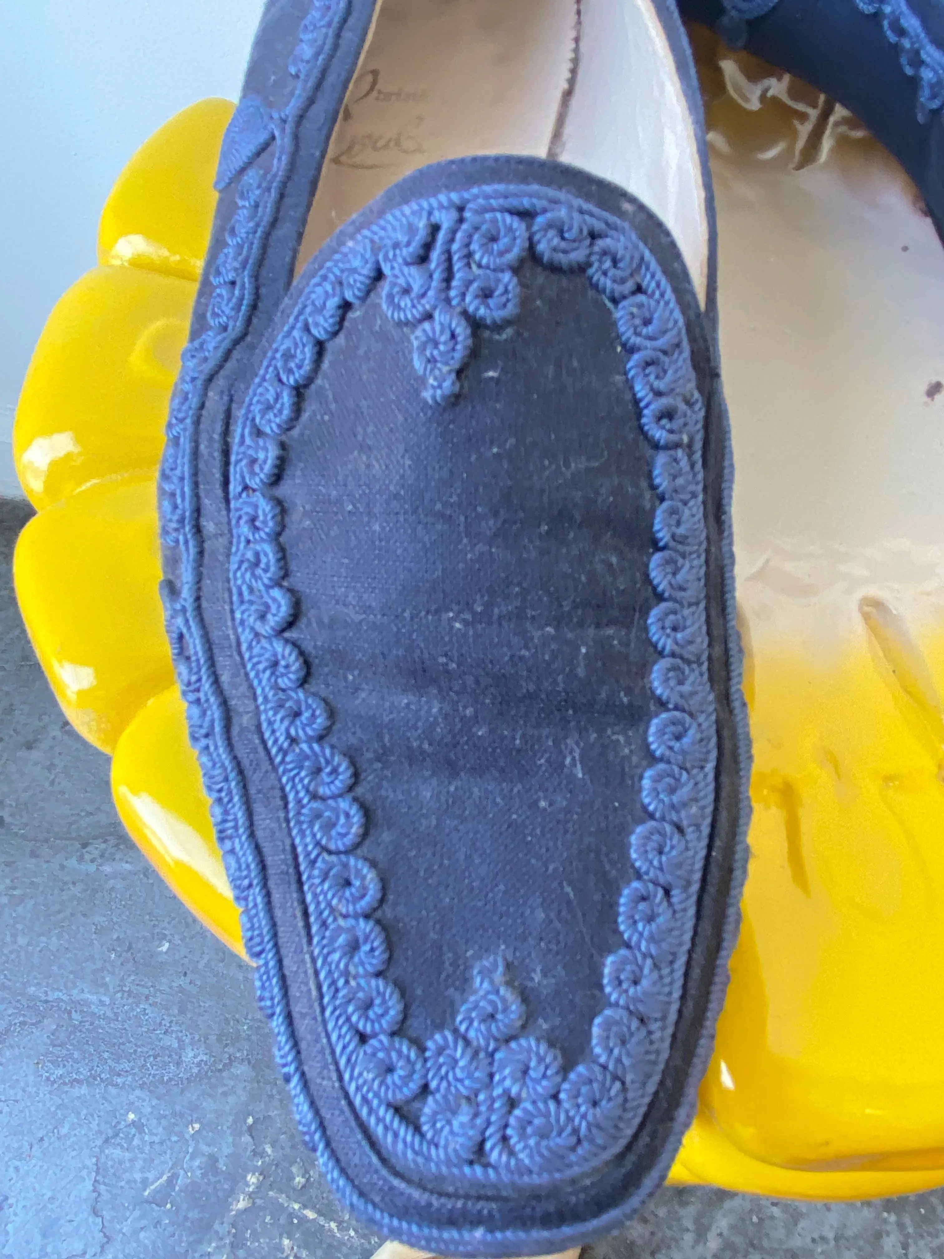 Christian Louboutin Blue Canvas Embroidered Loafers