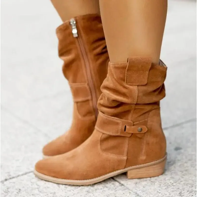 Corino Ankle Boots With Zipper, Low Heel, Premium Leather/Suede, Versatile Winter Footwear