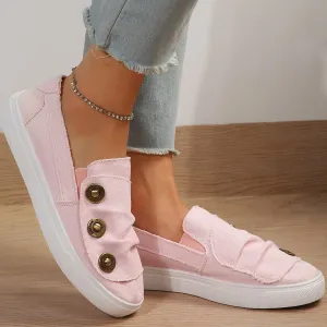 Creamtopmall Buttons canvas flat loafers