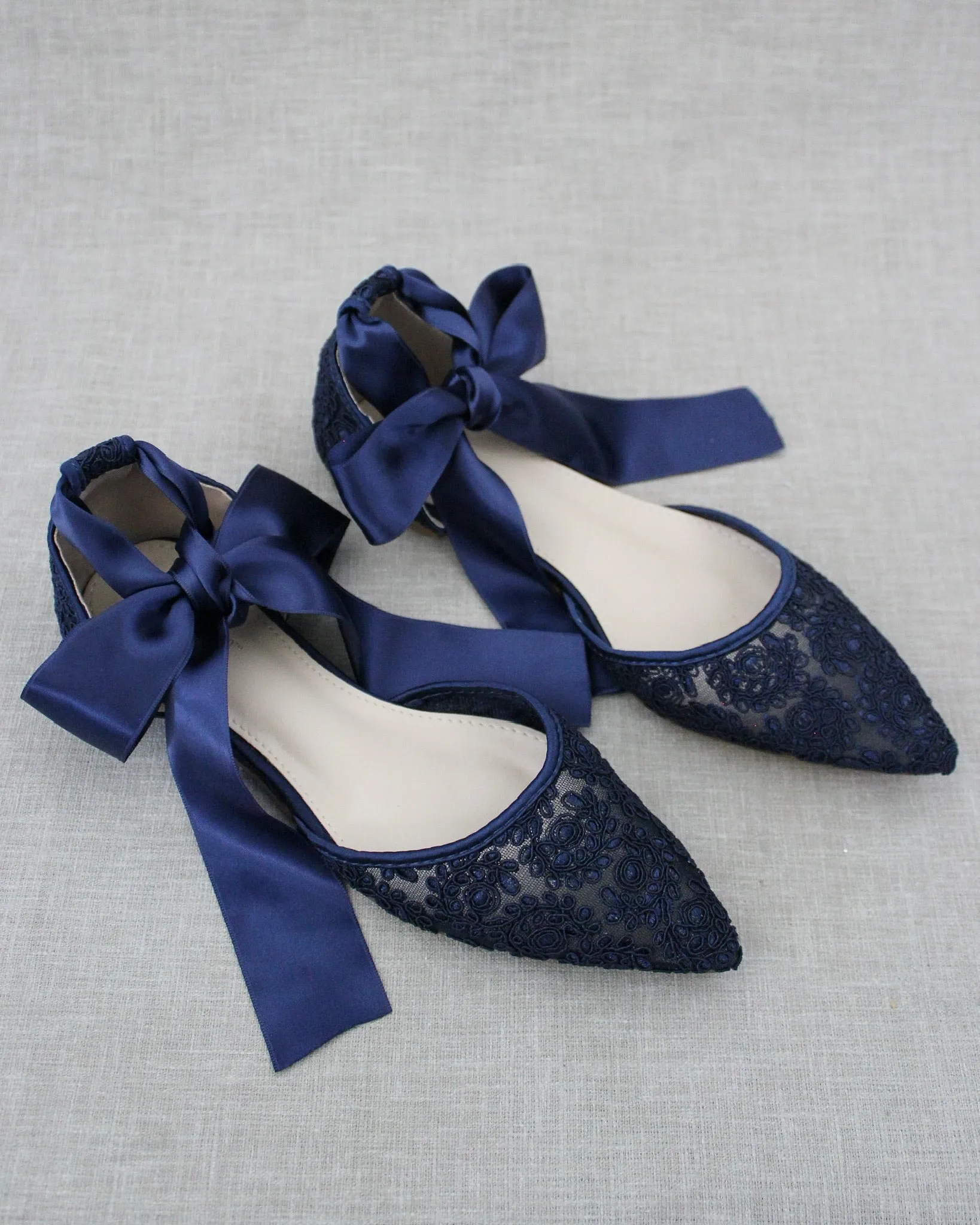 Crochet Lace Pointy Toe with Ankle Tie or Ballerina Lace Up