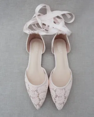 Crochet Lace Pointy Toe with Ankle Tie or Ballerina Lace Up