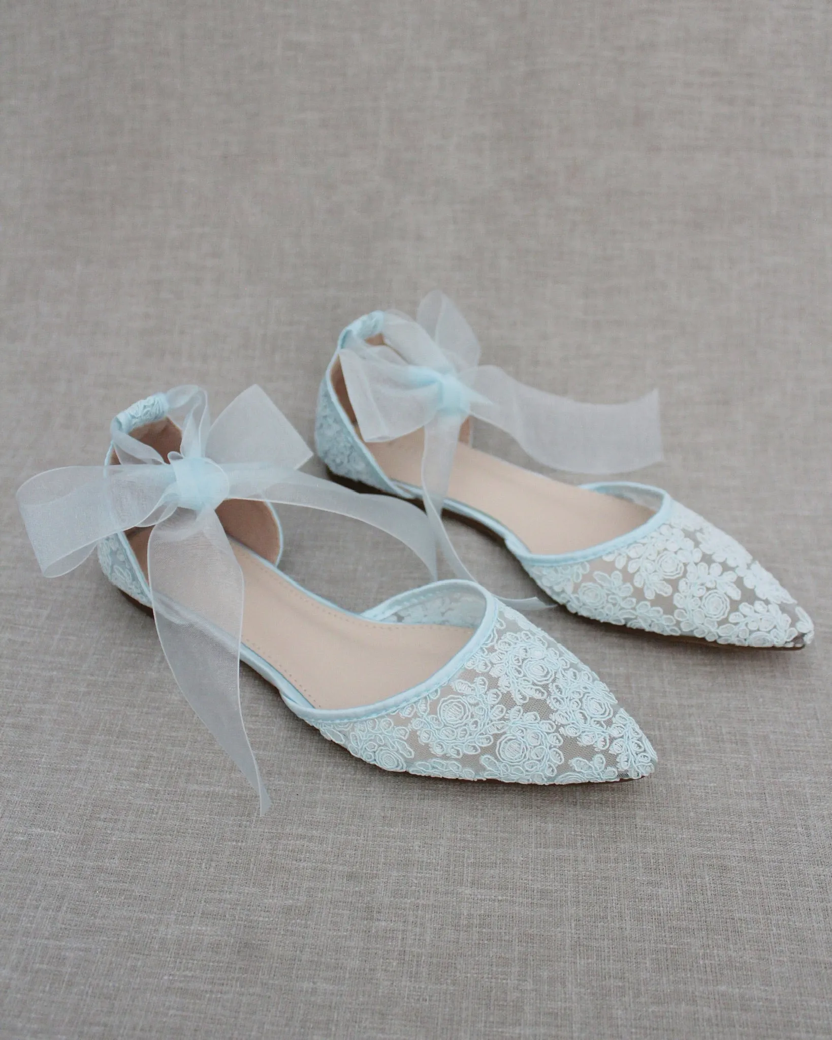 Crochet Lace Pointy Toe with Ankle Tie or Ballerina Lace Up
