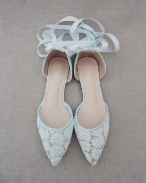 Crochet Lace Pointy Toe with Ankle Tie or Ballerina Lace Up