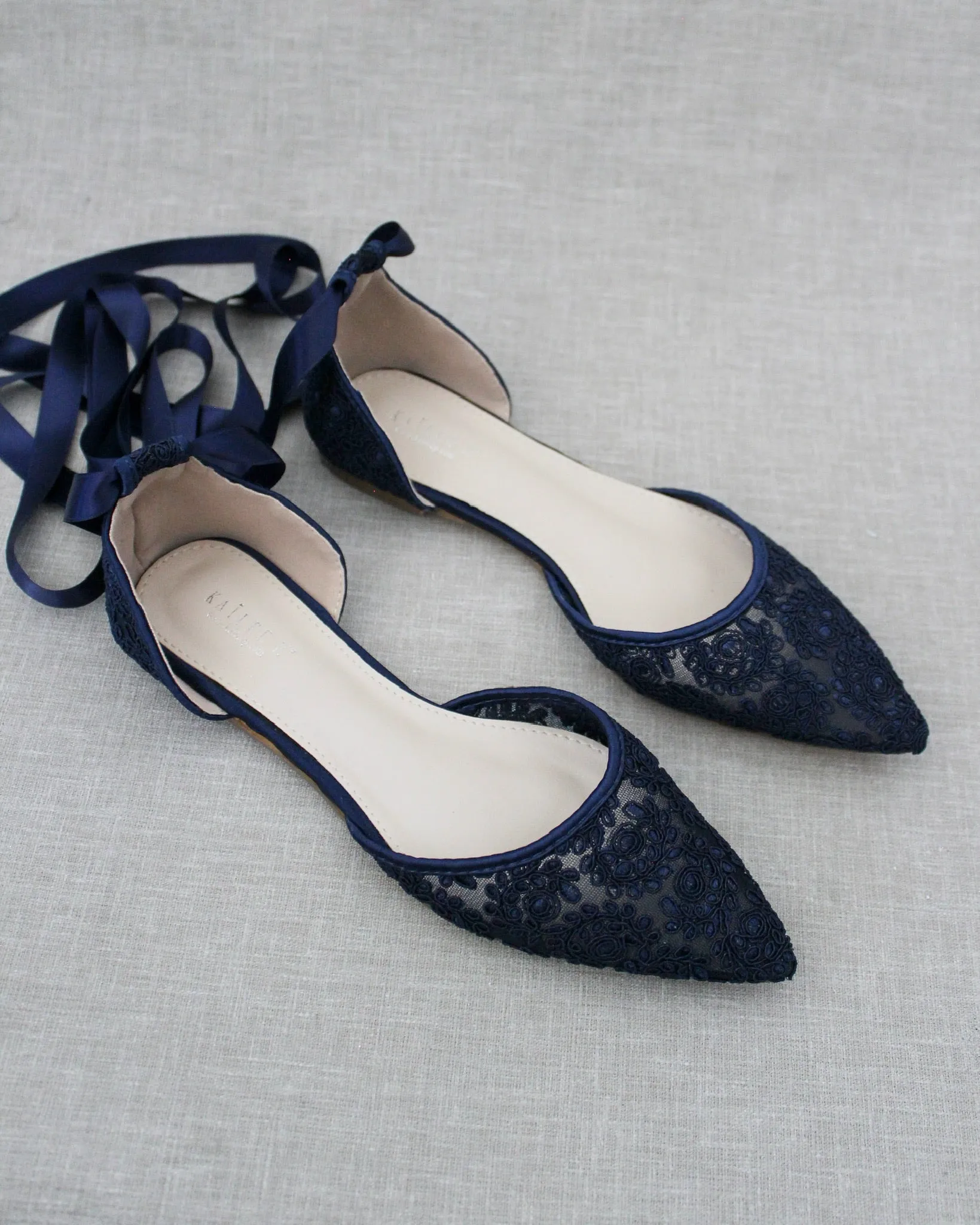 Crochet Lace Pointy Toe with Ankle Tie or Ballerina Lace Up