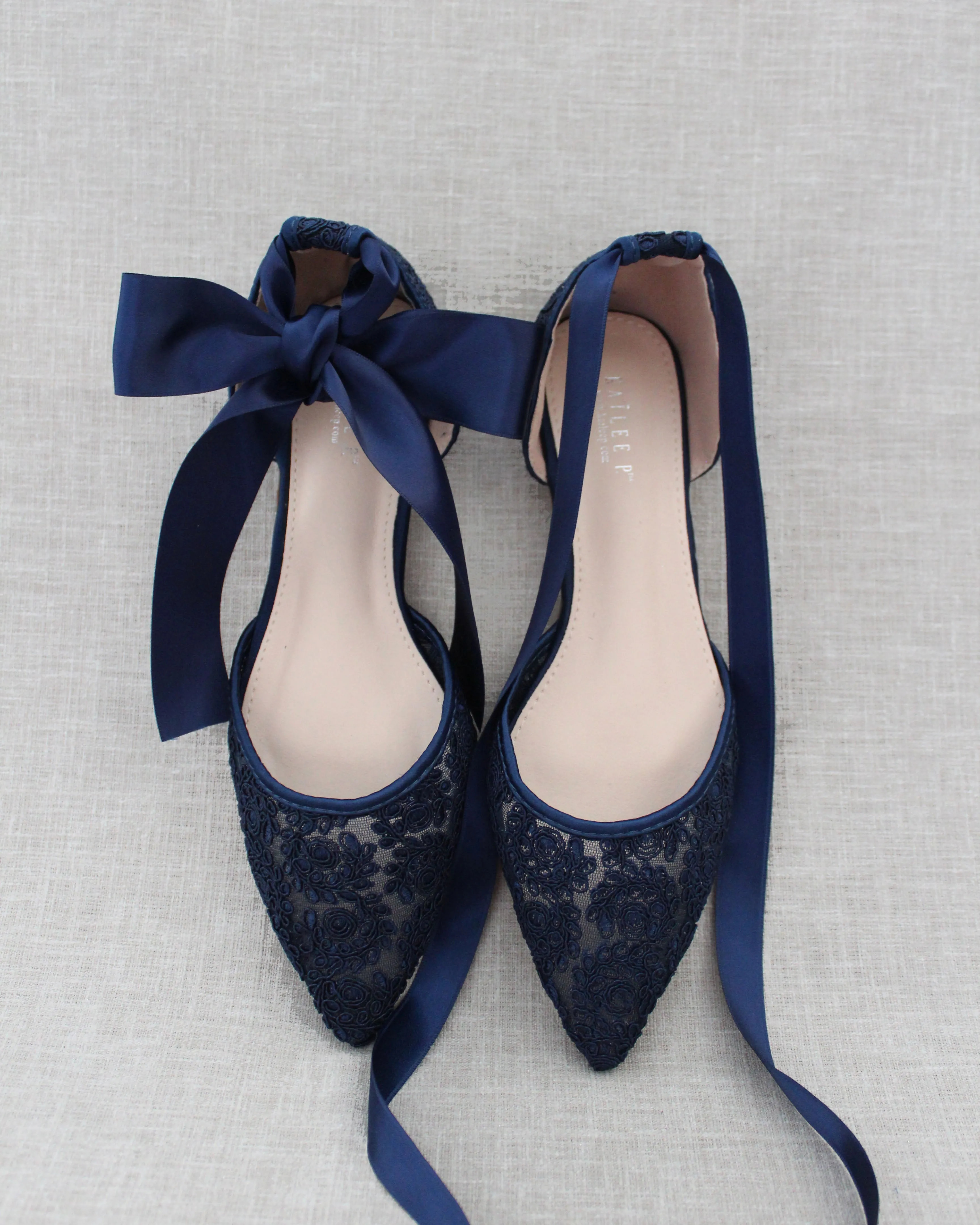 Crochet Lace Pointy Toe with Ankle Tie or Ballerina Lace Up