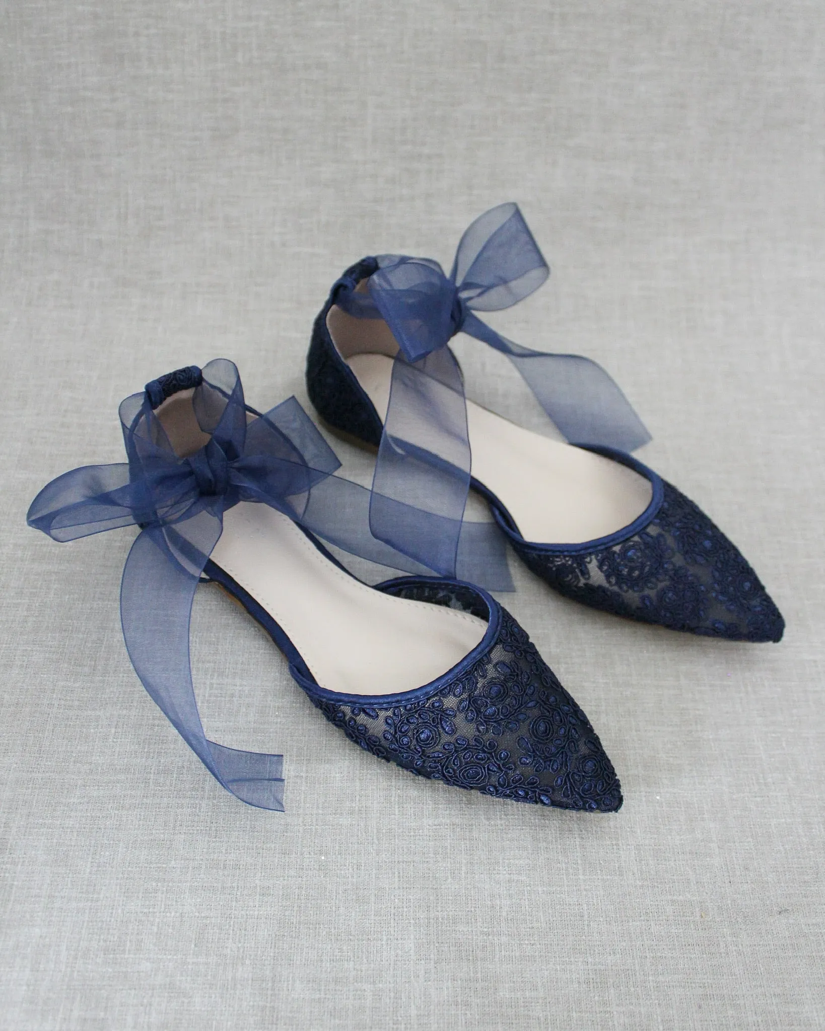 Crochet Lace Pointy Toe with Ankle Tie or Ballerina Lace Up