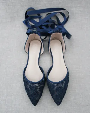 Crochet Lace Pointy Toe with Ankle Tie or Ballerina Lace Up