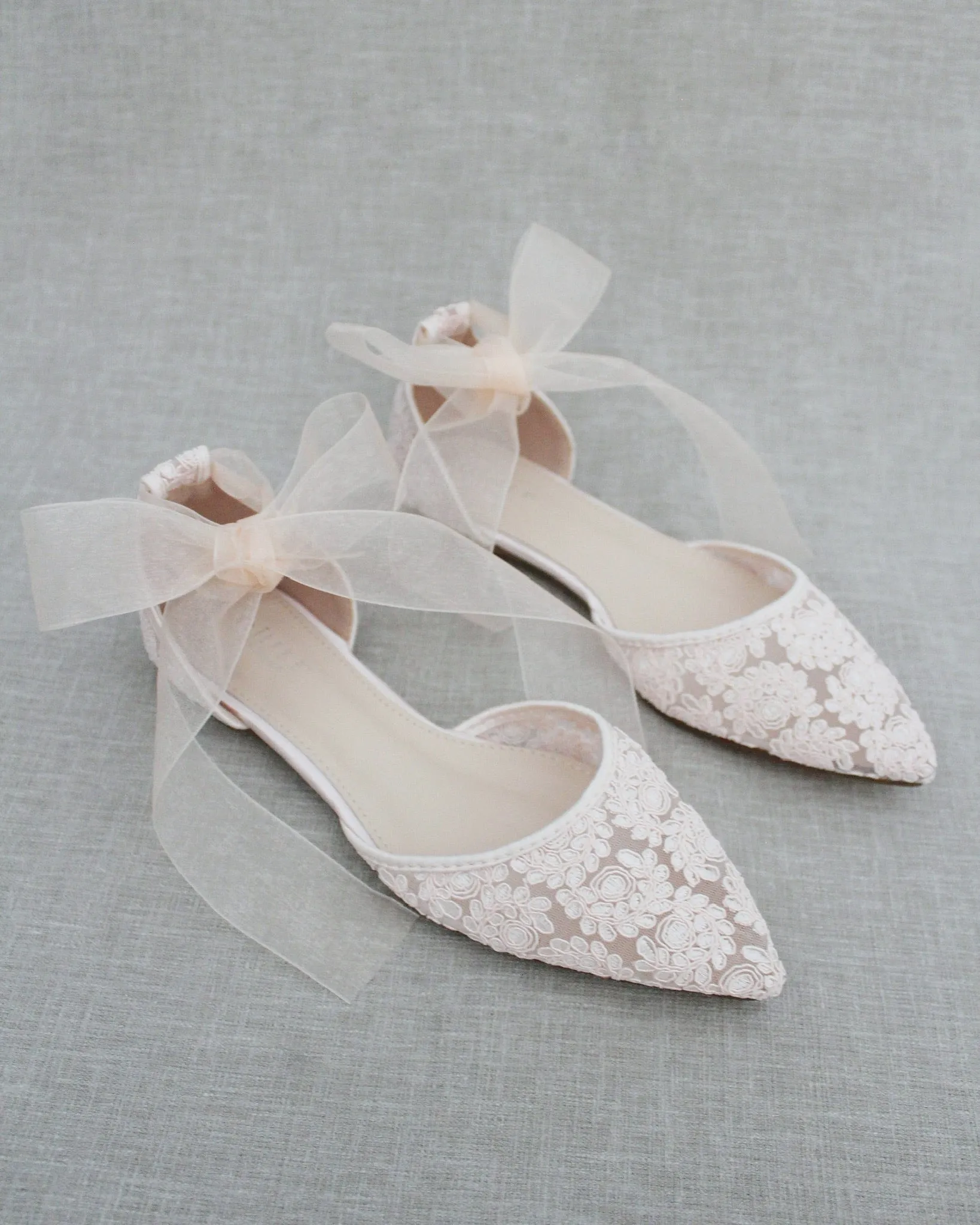 Crochet Lace Pointy Toe with Ankle Tie or Ballerina Lace Up