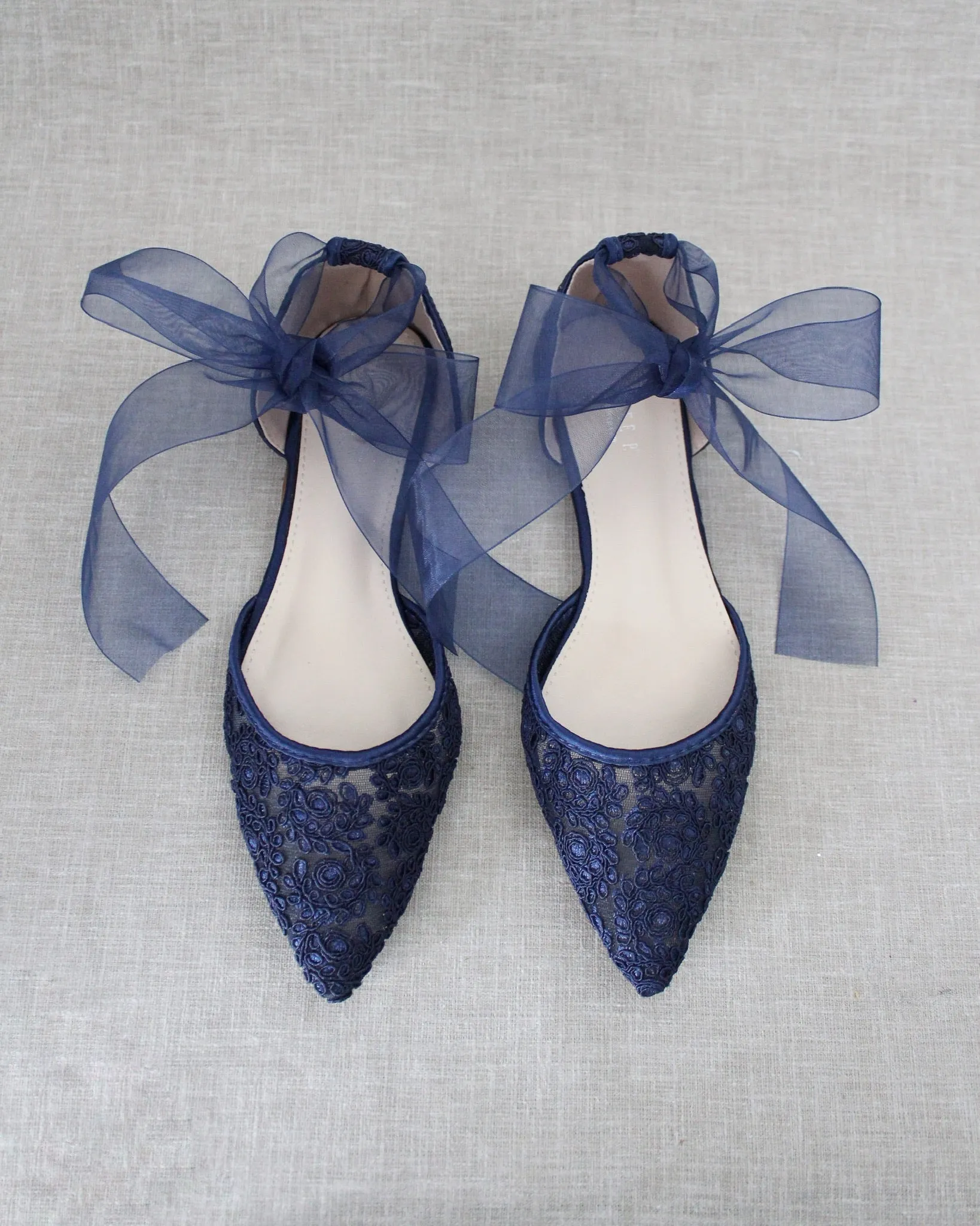 Crochet Lace Pointy Toe with Ankle Tie or Ballerina Lace Up