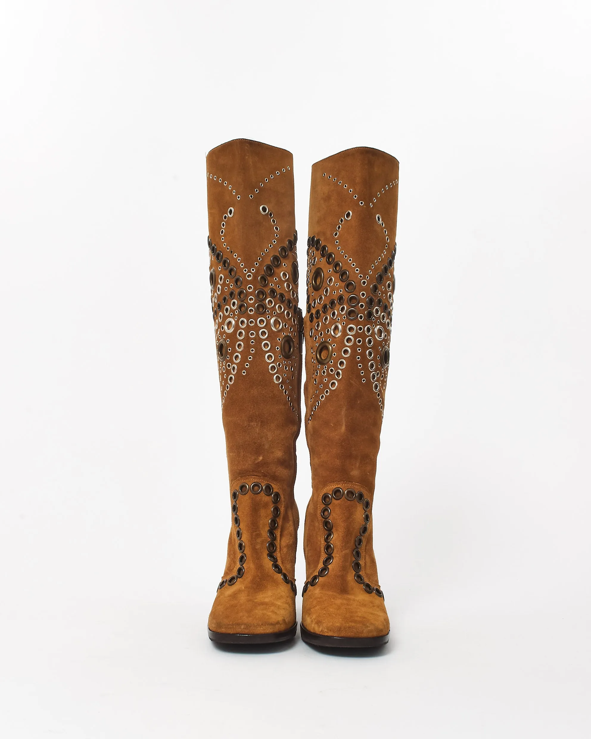 Dolce & Gabbana Brown Suede Butterfly Knee High Boots - 36