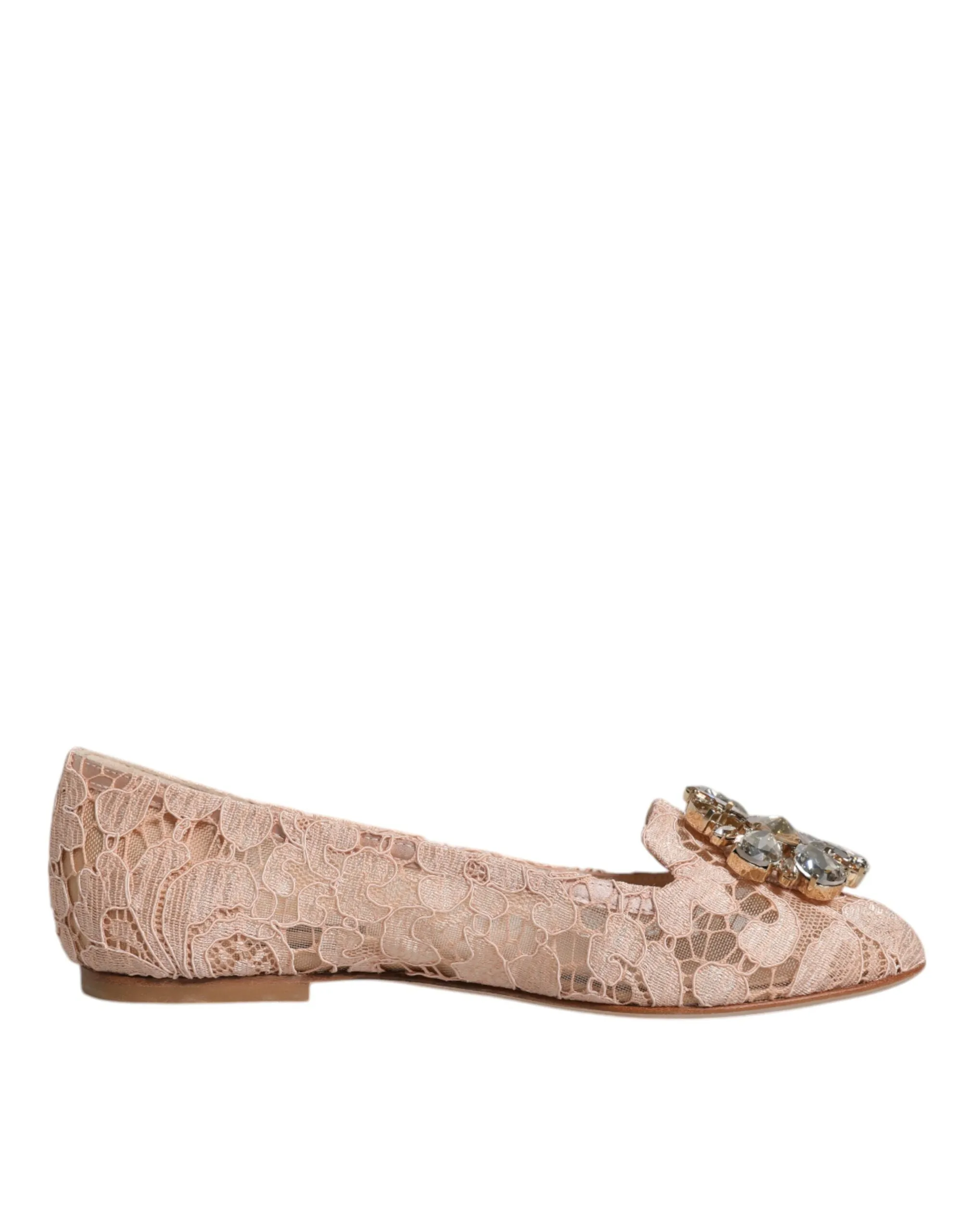 Dolce&Gabbana Women Beige Ballet Flats Viscose Crystal Floral Lace Loafers EU 34