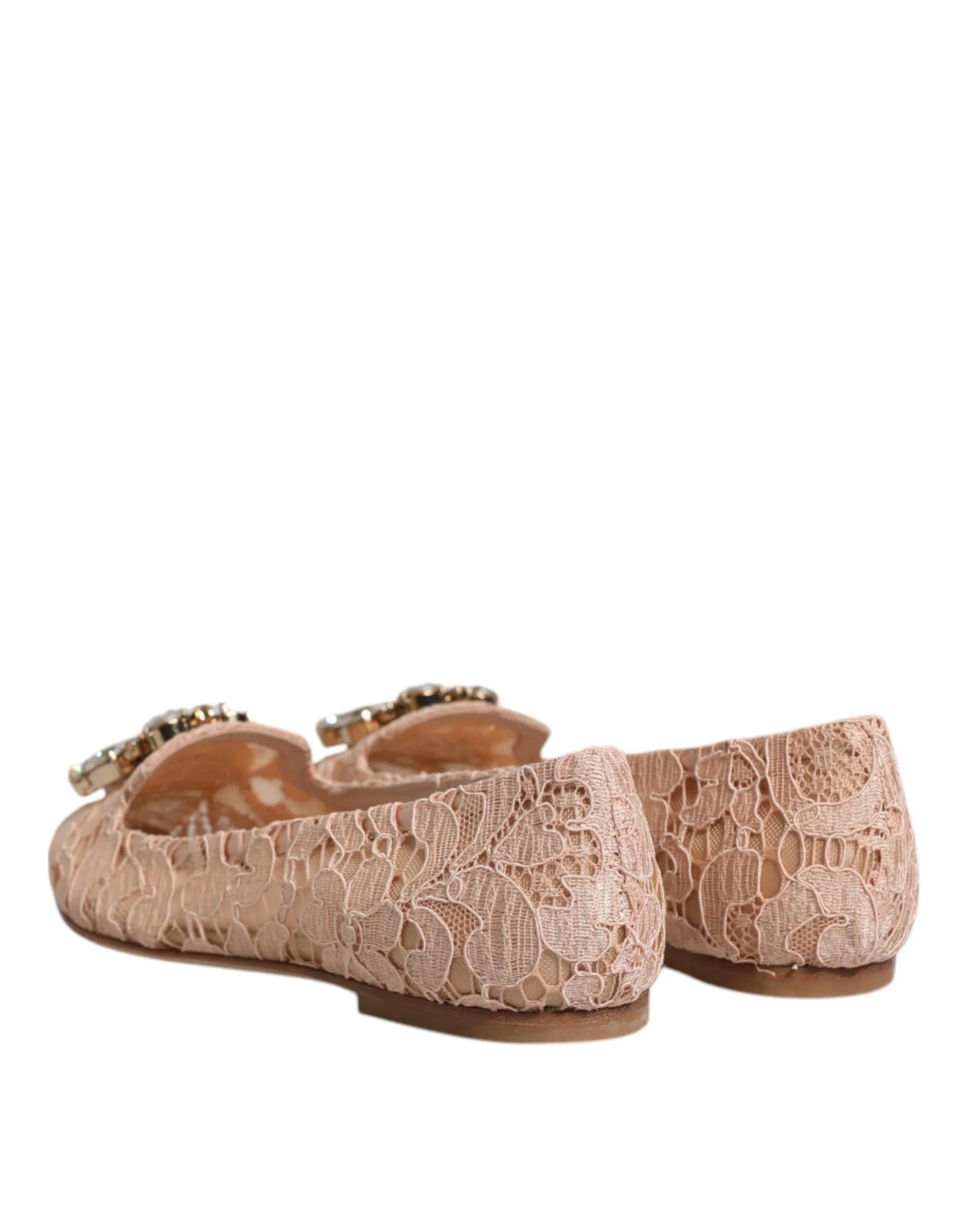 Dolce&Gabbana Women Beige Ballet Flats Viscose Crystal Floral Lace Loafers EU 34