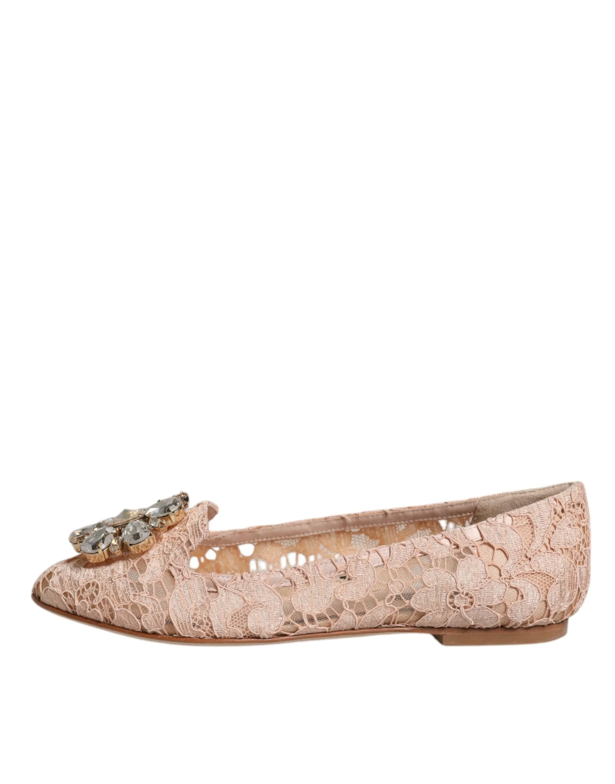 Dolce&Gabbana Women Beige Ballet Flats Viscose Crystal Floral Lace Loafers EU 34