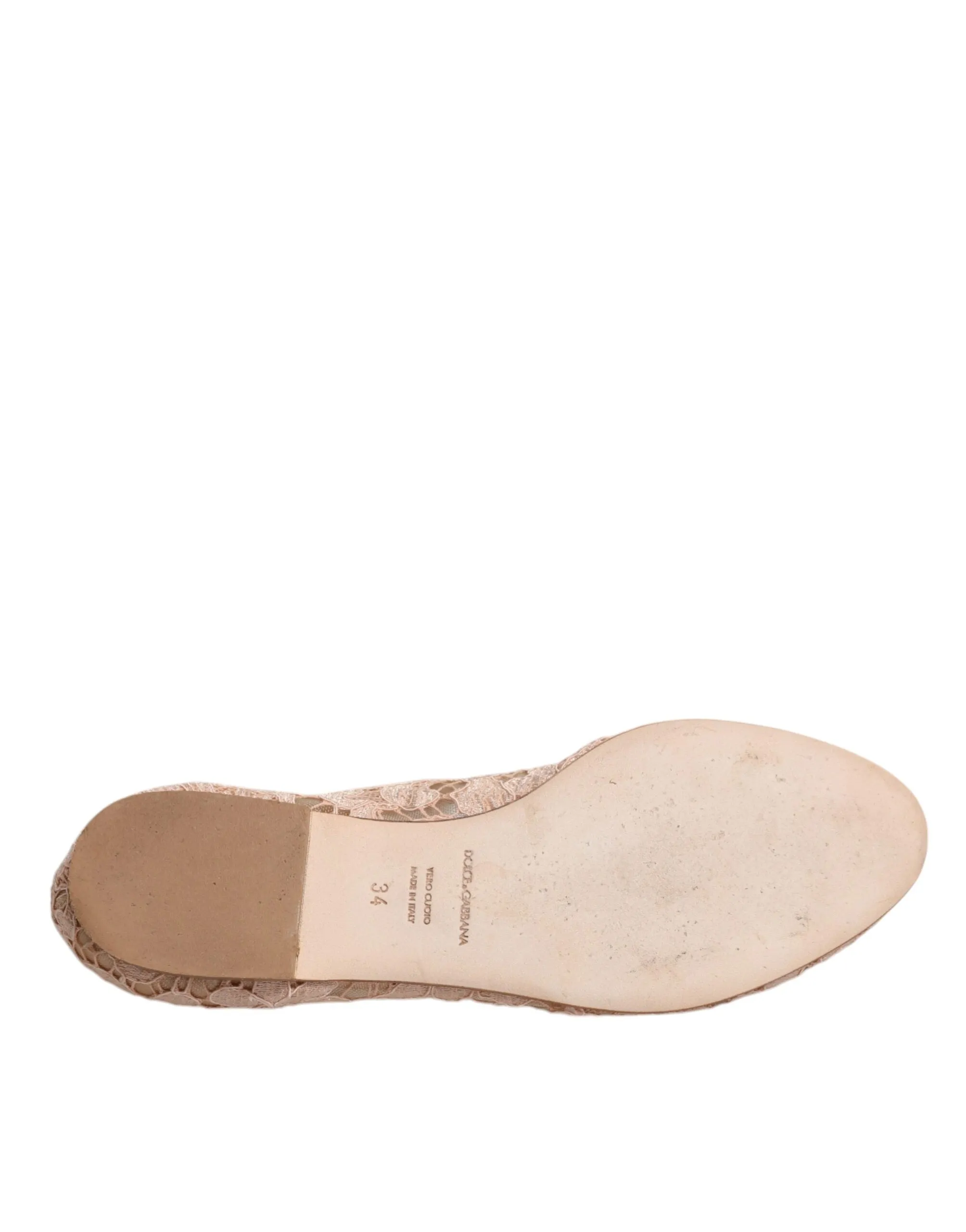 Dolce&Gabbana Women Beige Ballet Flats Viscose Crystal Floral Lace Loafers EU 34