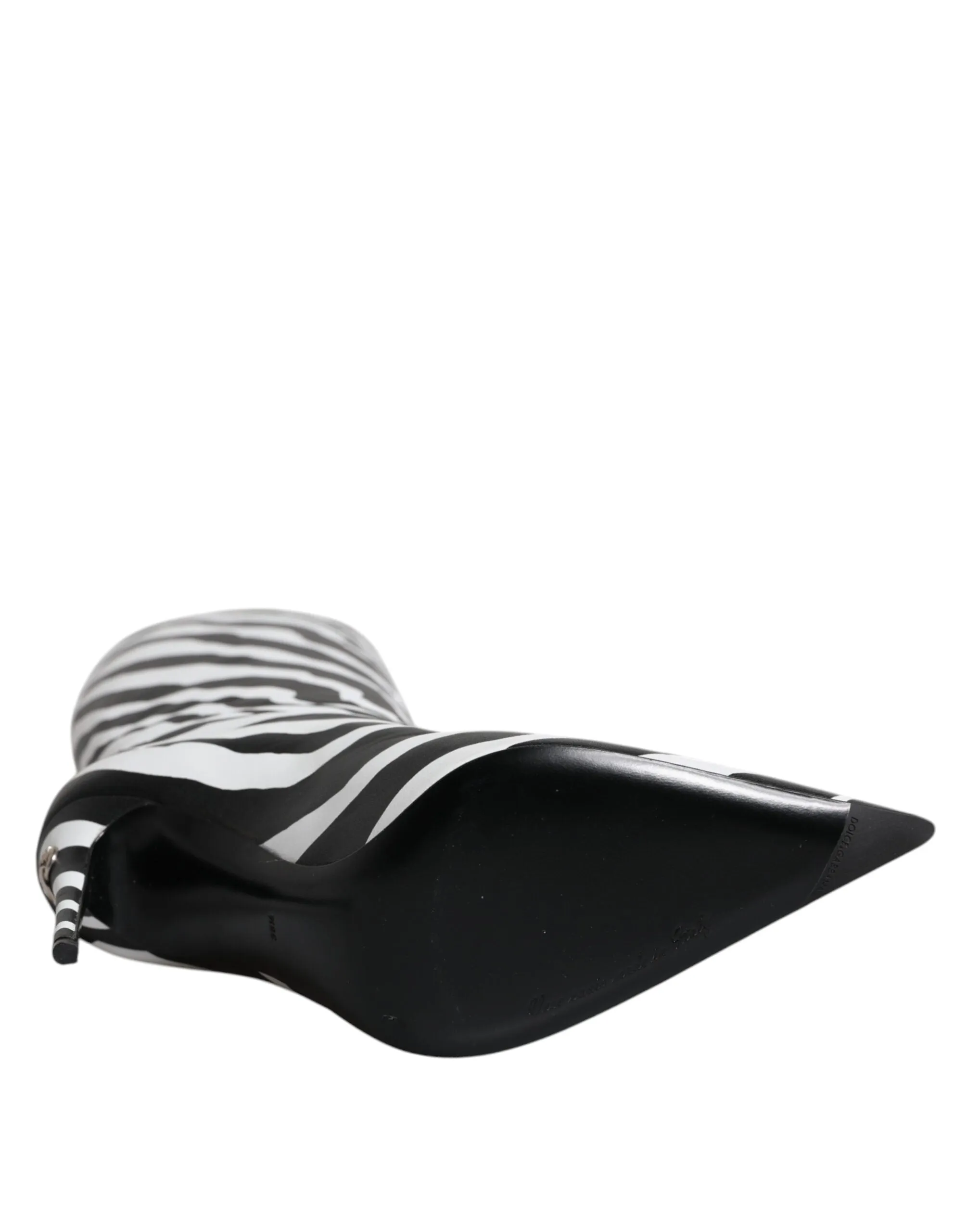 Dolce&Gabbana Women Black White Boots 100% Leather Zebra Print Knee High Booties