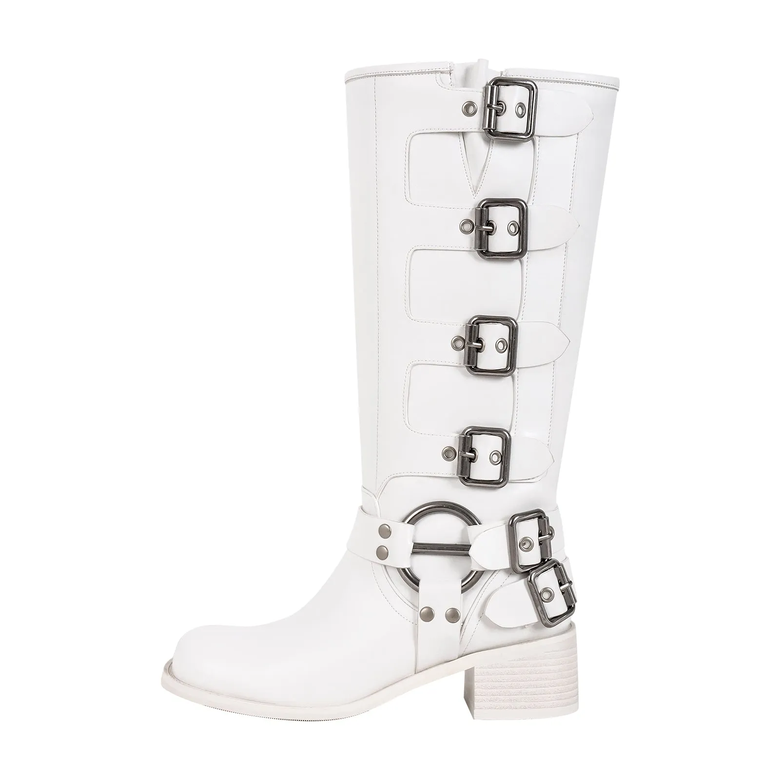 Fashion Buckle Chunky Heel Knee Boots