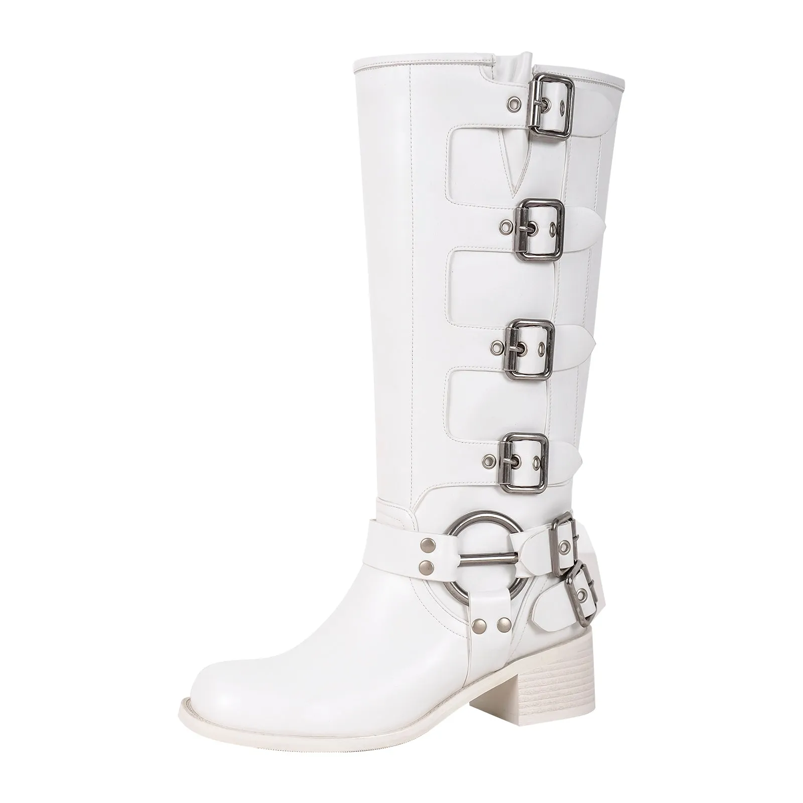 Fashion Buckle Chunky Heel Knee Boots